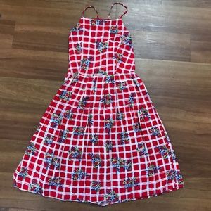 Floral Red Checkerboard Dress